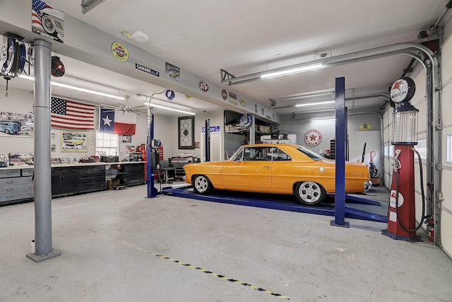 garage featuring a workshop area