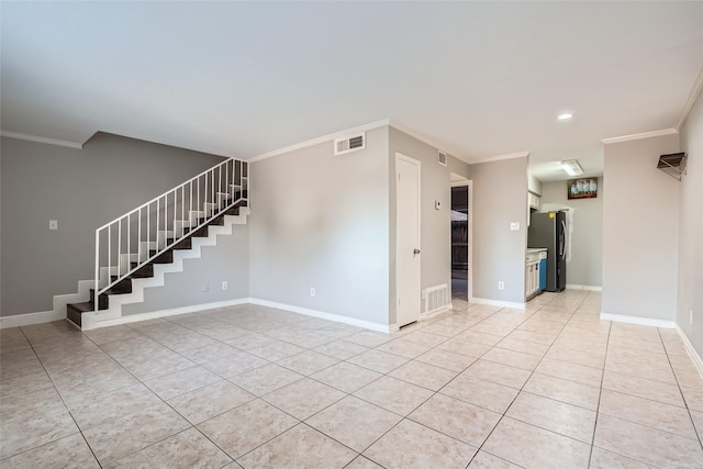 tiled empty room with ornamental molding