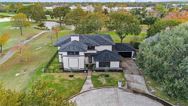 aerial view featuring a water view