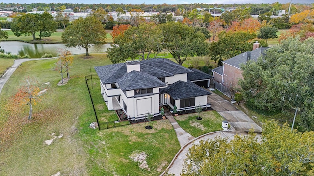 bird's eye view featuring a water view