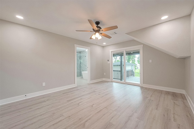 interior space with light wood-type flooring and ceiling fan