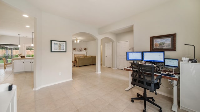 office area featuring ceiling fan