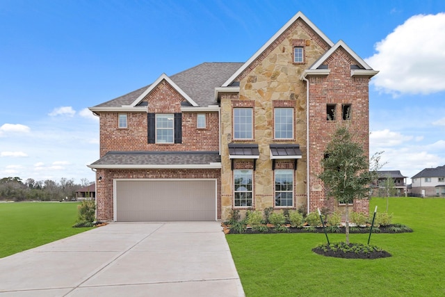 craftsman-style home with a garage and a front yard