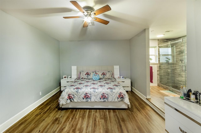 bedroom featuring ceiling fan and hardwood / wood-style floors