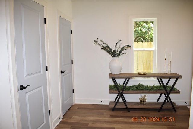 hall with dark hardwood / wood-style floors