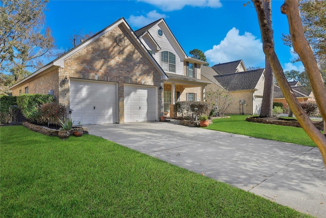 front of property featuring a front yard and a garage