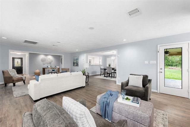 living room with light wood-type flooring