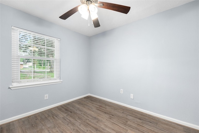 unfurnished room with hardwood / wood-style floors and ceiling fan