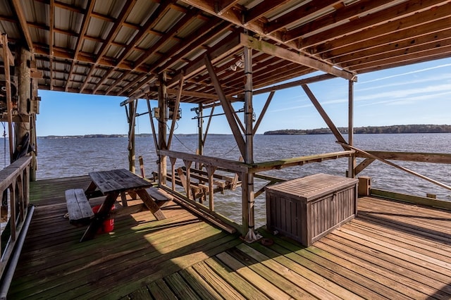 dock area with a water view