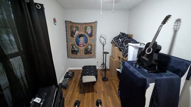 workout room featuring wood-type flooring