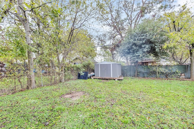 view of yard featuring a shed