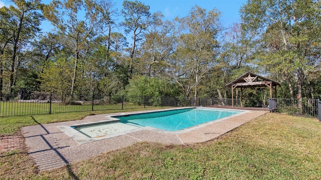 view of pool with a gazebo and a yard