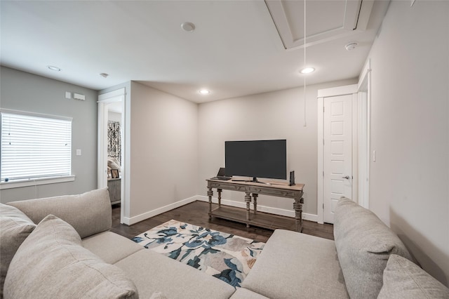 living room featuring dark hardwood / wood-style floors