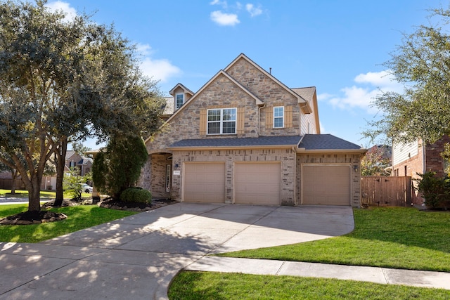 view of front of property with a garage and a front yard