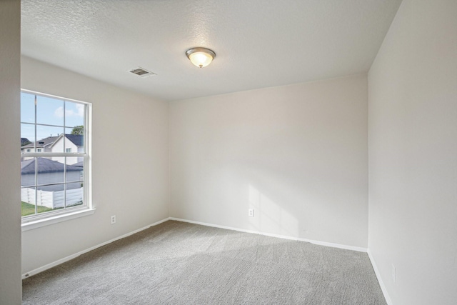 unfurnished room with carpet flooring and a textured ceiling