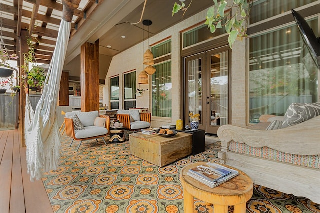 wooden deck with french doors