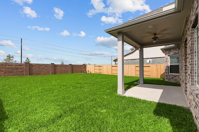 21710 Persian Lake Dr, Cypress, TX 77433 - view of yard with a patio, a fenced backyard, and ceiling fan