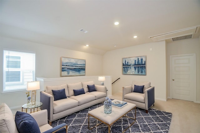 14983 Eagle Feather Dr, Houston, TX 77090 - living room with baseboards, visible vents, recessed lighting, and carpet flooring