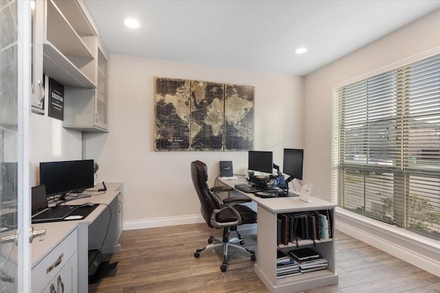 office area featuring light hardwood / wood-style flooring