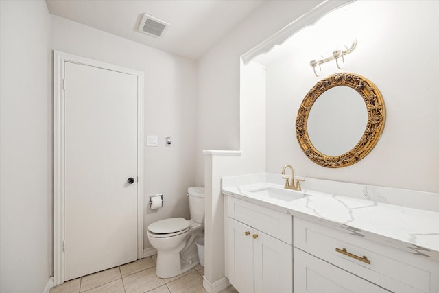 bathroom featuring tile patterned flooring, vanity, and toilet