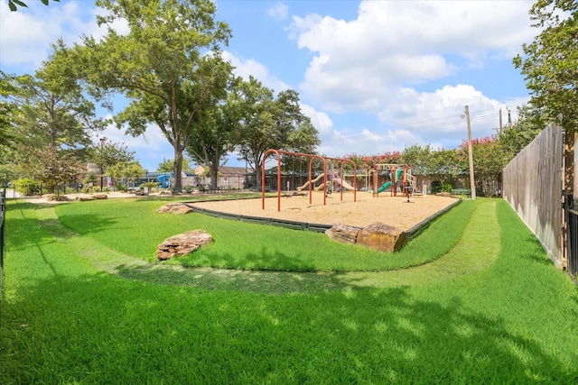 view of play area featuring a yard