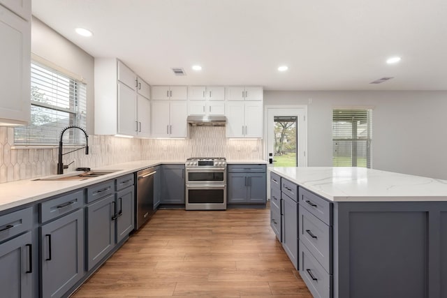 kitchen featuring white cabinets, plenty of natural light, sink, and appliances with stainless steel finishes