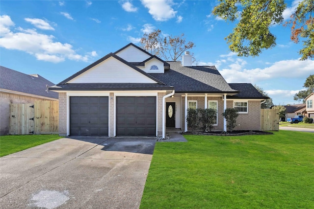 view of front facade with a front lawn and a garage