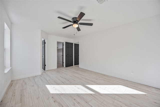 interior space featuring ceiling fan and light wood-type flooring