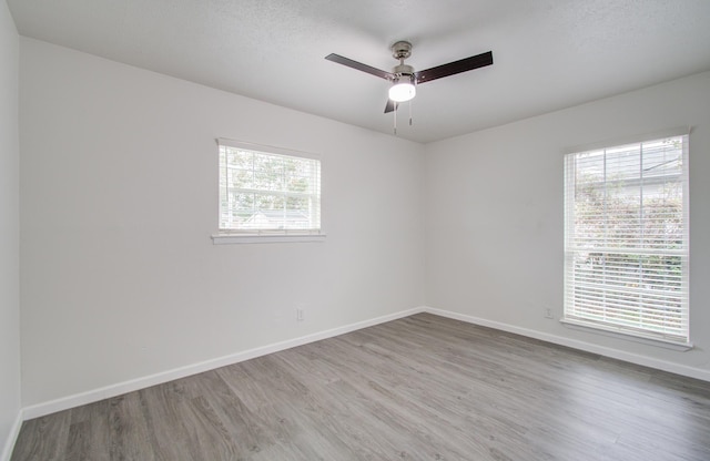 empty room featuring plenty of natural light, wood-type flooring, and a textured ceiling