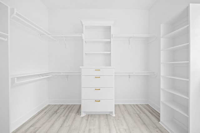 walk in closet featuring light hardwood / wood-style flooring