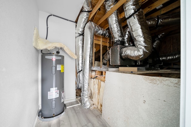 utility room featuring water heater