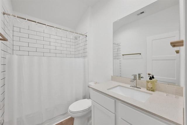 bathroom featuring vanity, hardwood / wood-style flooring, and toilet