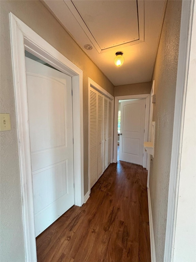 corridor featuring dark hardwood / wood-style floors