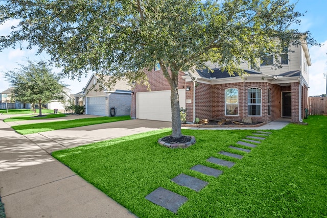 view of front of property featuring a garage and a front lawn