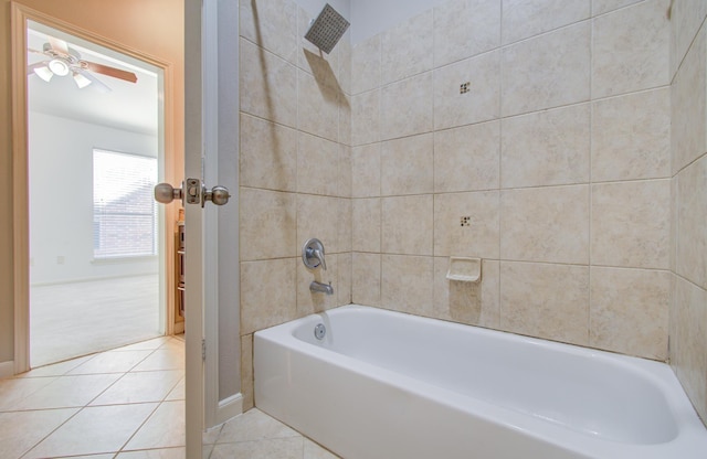 bathroom featuring tile patterned floors, ceiling fan, and tiled shower / bath