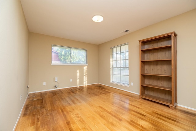 spare room featuring light wood-type flooring and a healthy amount of sunlight