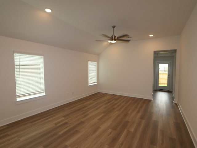 223 River Grove St, Willis, TX 77378 - spare room with attic access, a ceiling fan, baseboards, recessed lighting, and dark wood-type flooring