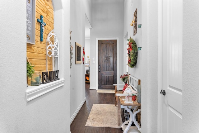 corridor featuring dark wood-type flooring