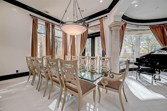 dining area featuring a wealth of natural light and light tile patterned floors