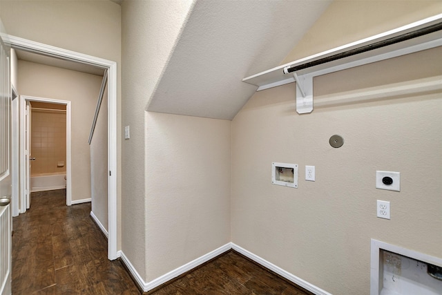 clothes washing area featuring washer hookup, dark hardwood / wood-style floors, and electric dryer hookup