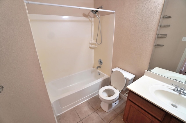 full bathroom featuring tile patterned flooring, vanity, toilet, and  shower combination