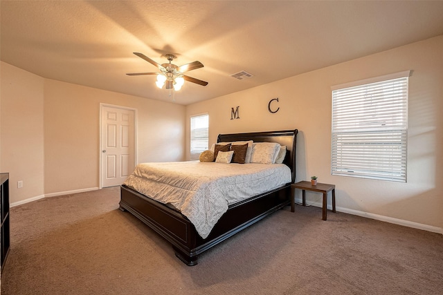 bedroom featuring ceiling fan and carpet floors