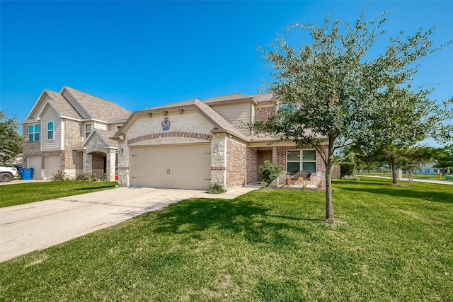 view of front of house with a front yard and a garage