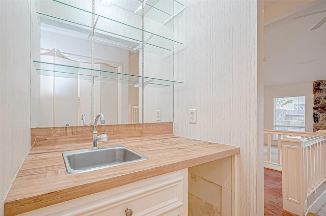 kitchen featuring ceiling fan and sink