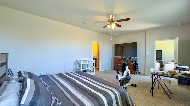 bedroom featuring carpet and ceiling fan