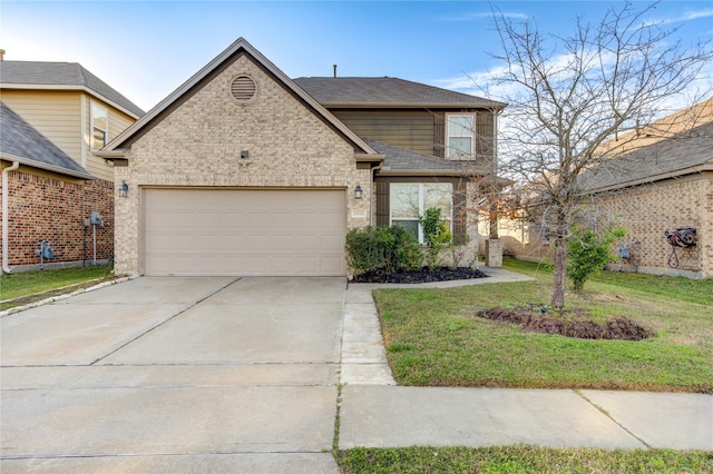 view of front of house featuring a garage and a front lawn