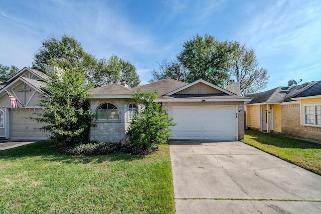 single story home with a front lawn and a garage