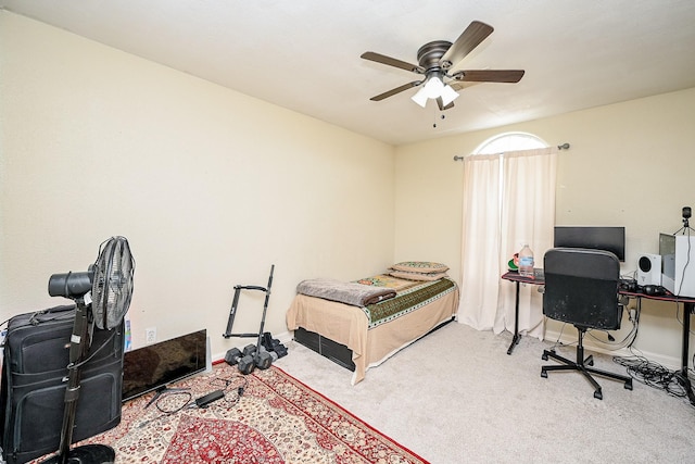 bedroom with carpet flooring and ceiling fan