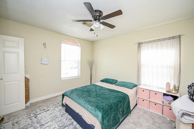 bedroom with carpet flooring and ceiling fan