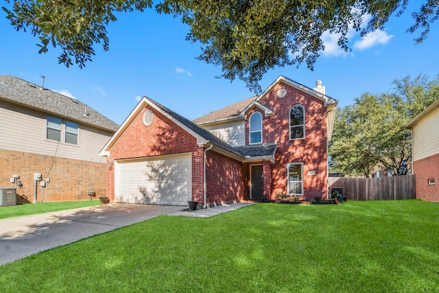 front facade featuring a garage and a front lawn